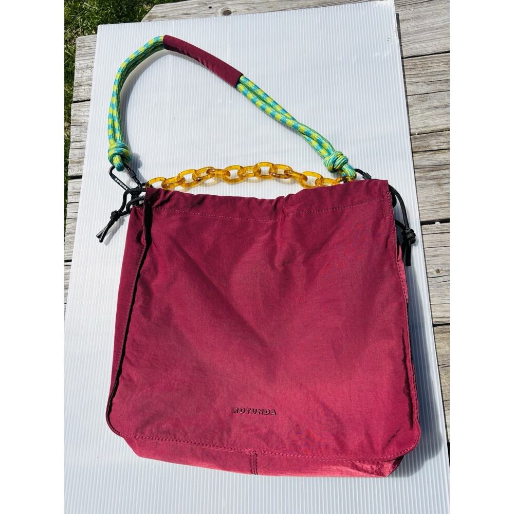 Rotunda Sant Hobo Bag Brown Burgundy Nylon Polyester Shoulder Drawstring